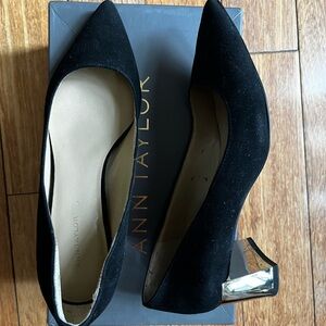 Ann Taylor Black Suede with Low Silver Heels Accent